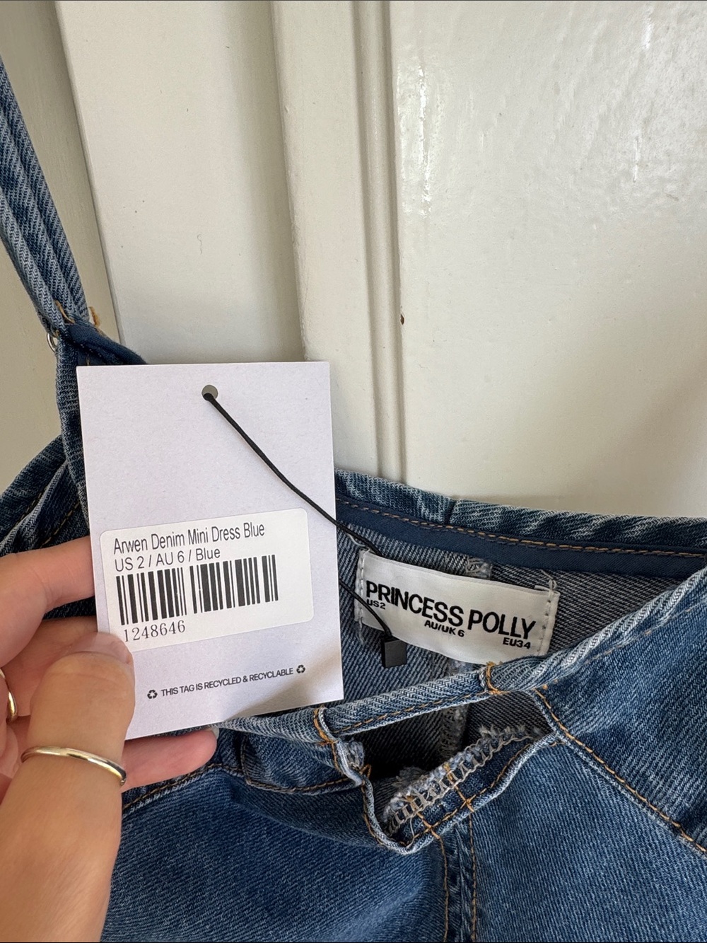 Princess Polly Blue Denim Mini Dress with Spaghetti Straps - Picture 2 of 3